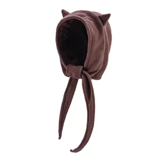 Winter Warm Polar Fleece Cat Ear Beanie Hat With Straps For Women Korean Style Little Devil Horn Ear Protection Trapper Hat