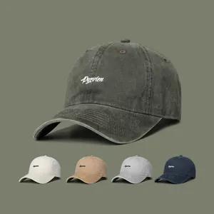 Vintage washed cotton baseball cap with letter embroidery in various color options