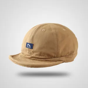 Men's khaki short brim baseball cap in vintage canvas workwear style by THEHOBOO