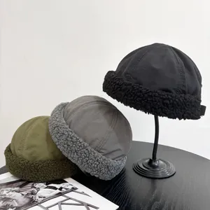 Winter Docker Hat For Men Women Warm Sherpa Fleece Patchwork Retro Miki Cap Windproof Outdoor Fashion Headwear Accessory
