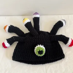 Women Funny Monster Octopus Knitted Hat Crochet Big Eye Beanie Winter Warm Tentacles Novelty Party Cap Handmade Headwear
