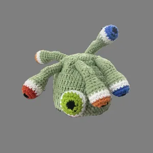 Funny green crochet octopus knit hat with colorful eye tentacles for winter warmth