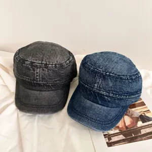 Vintage washed denim cadet caps in dark grey and classic blue for a stylish look