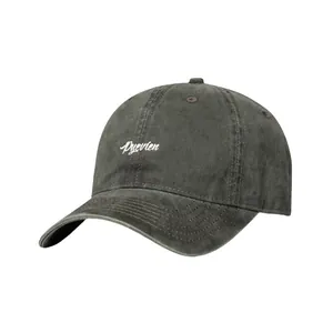 Vintage washed charcoal baseball cap with white Puevien embroidery and curved brim