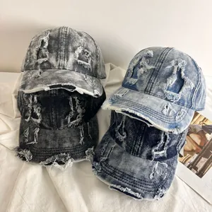 Berretto da Baseball in Denim Lavato Vintage per Uomo Donna Distressed Strappato Regolabile Streetwear Cappello Trucker