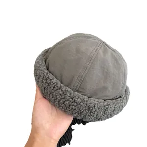 Japanese style gray docker hat with fleece brim and quilted padding for outdoor warmth
