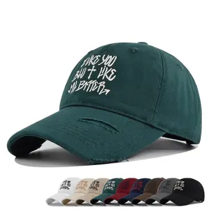 Vintage style baseball cap with cross embroidery and distressed brim in multiple colors