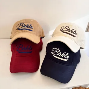 Retro Brooklyn embroidered baseball caps in khaki, burgundy, beige and navy colors
