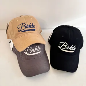 Vintage cotton baseball caps with Brkln embroidery in khaki, gray and black colors