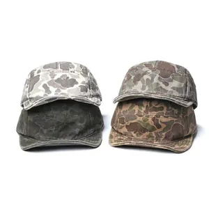 Vintage camouflage 5-panel hats in multiple colors with military soft brim design