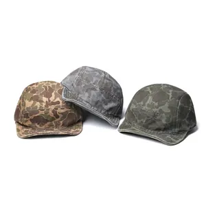 Vintage camouflage five-panel camper hats in multiple colors with high-density cotton texture