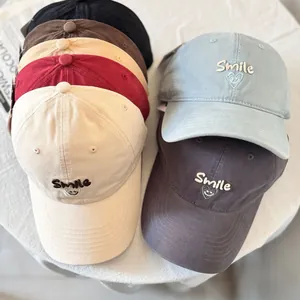 Korean Style Smile Heart Letter Embroidery Baseball Cap Adjustable Curved Brim Sun Protection Hat For Women Men Fashion