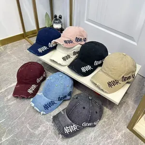 Gorra de Béisbol Desgastada Rota Para Hombre Mujer Vintage Lavado Bordado Letras Never Give Up Moda Sombrero de Sol Aire Libre