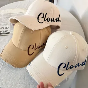 Gorra de Béisbol Vintage Desgastada para Hombre y Mujer Con Bordado de Letras Cloud Borde Deshilachado Protección Solar Ajustable Gorra Dad de Moda