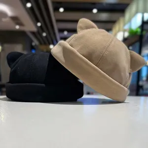 Cute Cat Ears Acrylic Docker Hat For Women Japanese Style Rolled Edge Beanie Cap Streetwear Casual Skullcap Fashion Autumn Winter Headwear