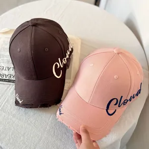 Gorras de béisbol vintage de algodón con bordado Cloud y detalles de borde desgastados