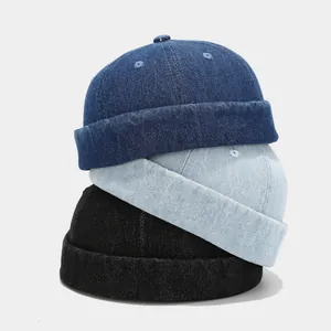 Vintage Denim Docker Hat Brimless Sailor Cap Adjustable Miki Hat Retro Streetwear For Men Women