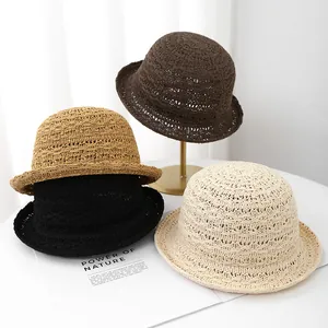 Chapeau Bob en Tricot Ajouré au Crochet pour Femmes Acrylique Respirant Chapeau de Pêcheur pour Vacances d'Été à la Plage