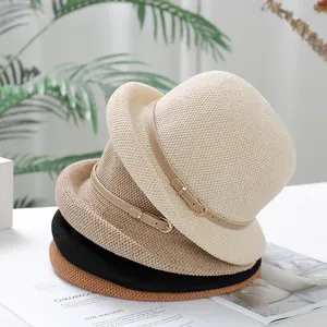 Women Casual Cotton Blend Fisherman Hat Rolled Edge With Leather Belt Buckle Sun UV Protection Travel Bucket Hat