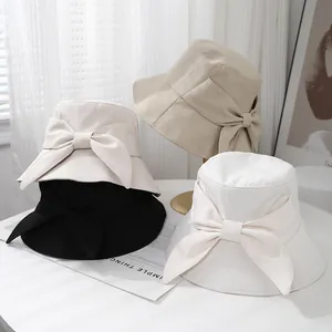 Chapeau Bob Élégant Pour Femmes En Mélange De Coton Avec Grand Nœud Papillon Bord Large Protection Solaire Voyage Été Plage