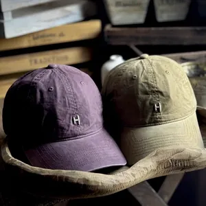 Vintage Washed Acrylic Cotton Baseball Cap For Men Women Retro Adjustable Dad Hat With Metal H Letter Logo Sun Protection Headwear