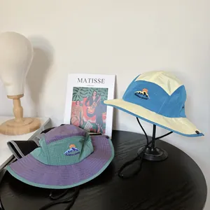 Outdoor mountain embroidery sun hat with windproof rope for camping and hiking