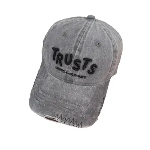 Vintage corduroy baseball cap with TRUSTS embroidery and distressed brim details