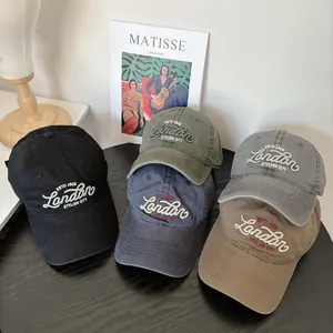 Vintage Washed Cotton Baseball Cap London Letter Embroidery Adjustable Metal Buckle Sun Hat For Men Women Outdoor Casual