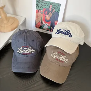 Three-piece set of washed cotton baseball caps with London embroidery in various colors