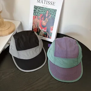 Outdoor lightweight ripstop nylon five-panel camp caps in color-blocking contrast design