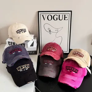 Retro Distressed Ripped Washed Cotton Baseball Cap Men Women New York 1989 Embroidery Adjustable Sun Hat Streetwear Fashion Headwear