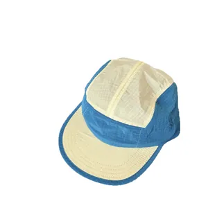 Outdoor quick-dry camper hat with blue and beige contrast color blocking design