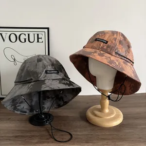Cappello alla Pescatora Tie Dye Unisex Moda Tesa Larga Con Cordino Antivento Regolabile Retrò Casual in Misto Cotone per Viaggi All'aperto
