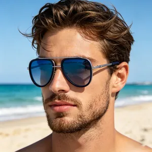 Aviator Sunglasses Retro Double Bridge Metal Plastic Frame UV400 Protection For Men Outdoor Driving Fishing Business Classic