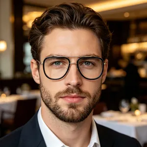 Detail of classic double-bridge aviator sunglasses with black frame and silver metal accents