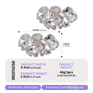 Elegant crystal shoe clips with rose gold base and diverse rhinestone shapes 6.5x3.5cm