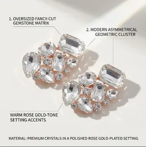 Macro detail of rose gold crystal shoe clips featuring oversized fancy-cut gemstones