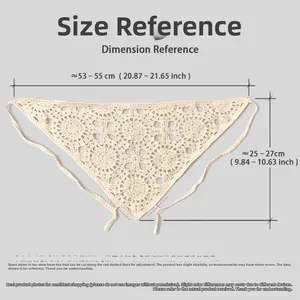 Guide des tailles pour bandana au crochet montrant les dimensions 54x26 cm en maille