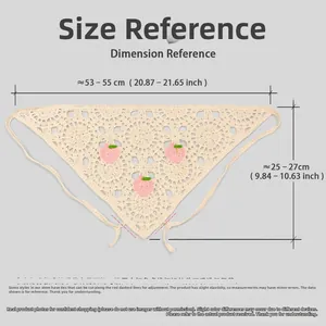 Guide des tailles pour bandana au crochet avec dimensions 55x27cm et détails des liens