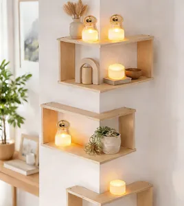 L-förmiges Eckregal aus Holz mit hohlem Rahmendesign für platzsparende Wanddekoration