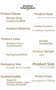Detailed size chart for the 19.5x11.5x6CM acrylic evening clutch and crossbody bag