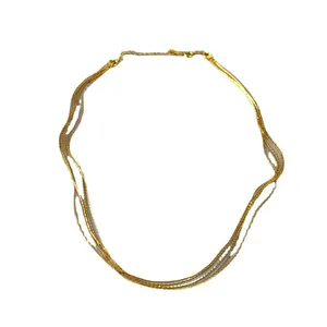 Italian minimalist gold multi-layer fine chain necklace with shiny thin wire design