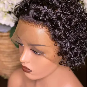 Short curly lace front black wig for women with natural hairline and tight curls texture