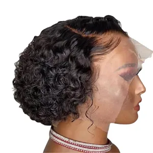 Short black curly lace front wig for women with natural synthetic fiber texture