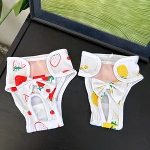 Two-pack pet sanitary pants with strawberry patterns and breathable mesh for small dogs