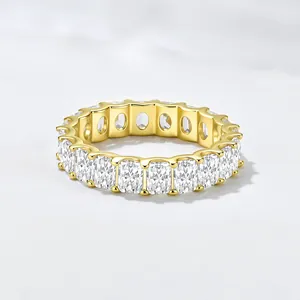 Bague Éternité en Argent Sterling 925 avec Strass Carrés Bijoux Géométriques Plaqué Or Argent pour Femme Cadeau de Fête