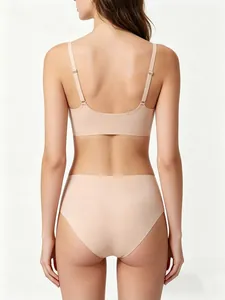 Rear view of seamless nude lingerie set with soft support bra and high-waist panties