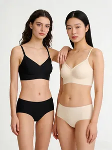 Close-up of seamless wire-free vest bra and panties set with elastic jelly strip support