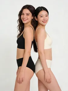 Detail view of seamless wire-free lingerie set showing smooth fit and back design