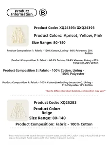 Detailed size chart and fabric specifications for embroidered sleeveless flower girl dresses